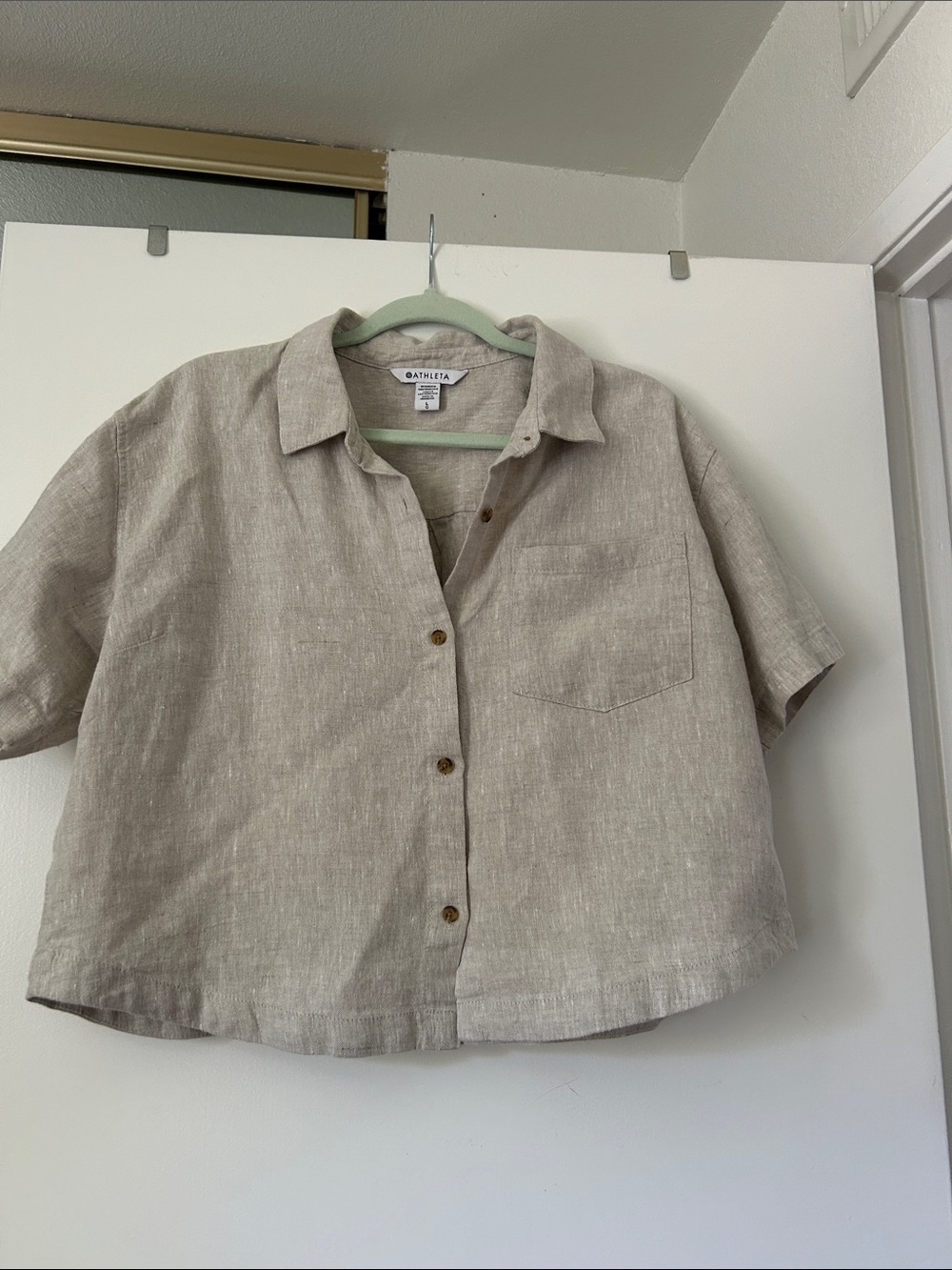 Athleta Retreat Short-Sleeve Linen Button-Front Shirt
